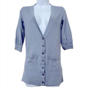 Club Monaco Wool Blend V‎ Neck Long Cardigan 3/4 Sleeve Size XS Slate Blue